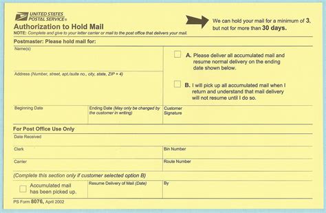 Usps Hold Mail Request Form: Download And Print