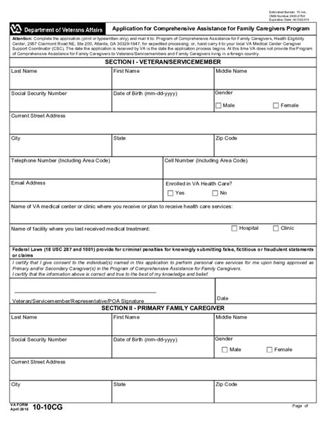 Va Form 10 10cg: Request For Service-Connected Benefits