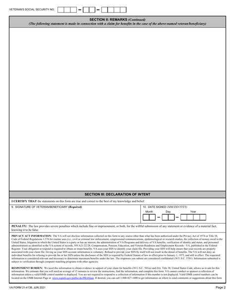 Va Form 21 4138 Printable: Fillable Statement In Support Of Claim