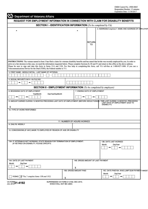 Va Form 21-4192: Request For Employment Information