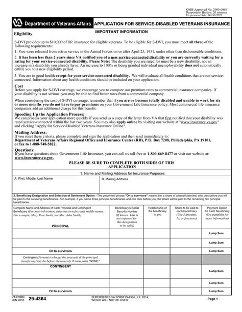 Va Form 29-4364: Application For Service-Disabled Veterans Insurance