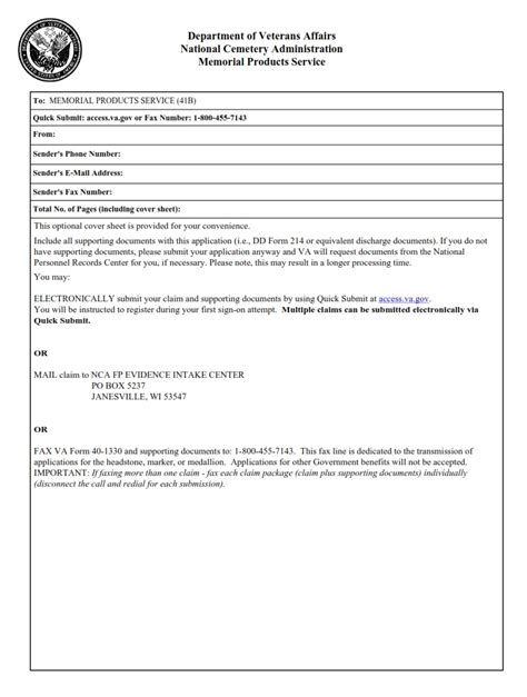 Va Form 40-1007: Application For Standard Government Headstone