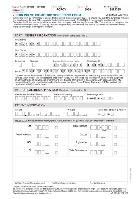 Virgin Pulse Biometric Screening Form: A Healthy Insights Guide