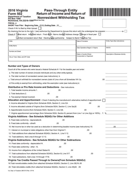 Virginia Form 502 Ptet: Pass-Through Entity Tax Return Guide