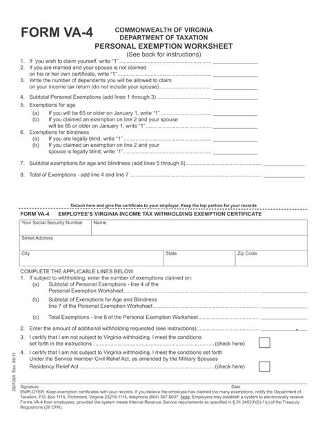 Virginia Form Va-4: Employer Withholding Exemption Certificate