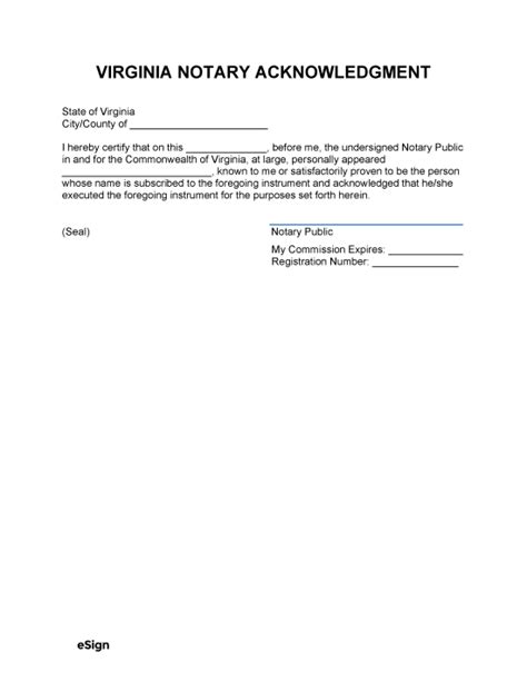 Virginia Notary Acknowledgement Form Requirements And Samples