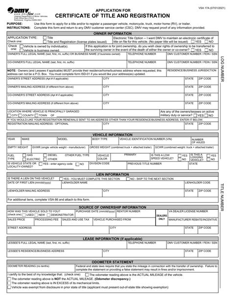 Vsa 17a Form: A Comprehensive Guide For Vehicle Owners