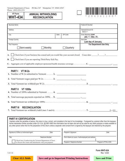 Vt Form Wht-434: Understanding The Withholding Tax Return