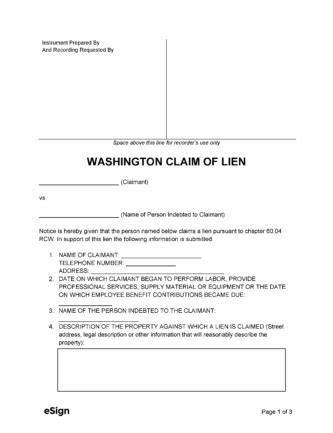 Washington Mechanics Lien Form Requirements And Filing Process