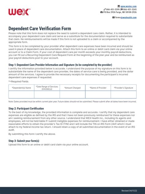 Wex Dependent Care Verification Form: A Step-By-Step Guide