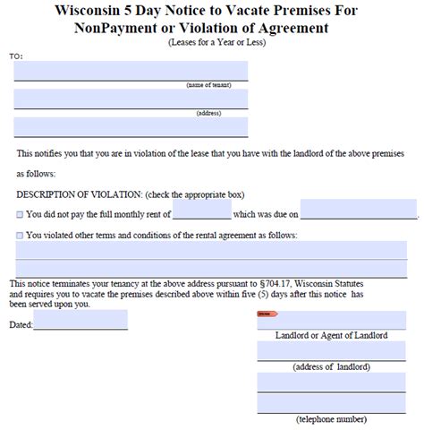 Wisconsin 5 Day Notice Form: A Landlords Guide