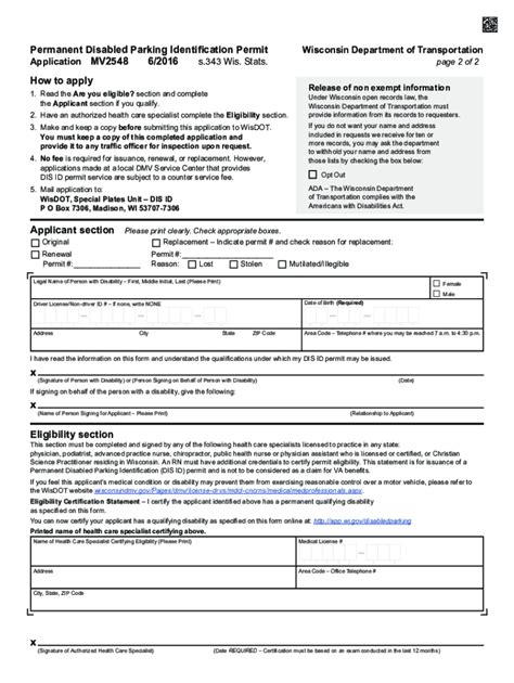 Wisconsin Disabled Parking Permit Application Form Guide