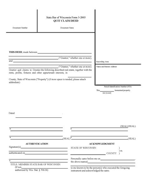 Wisconsin Quit Claim Deed Form Free Download