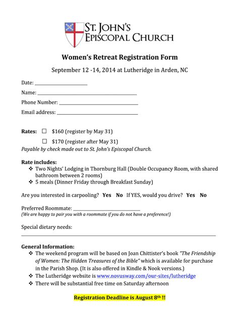 Womens Retreat Registration Form Template