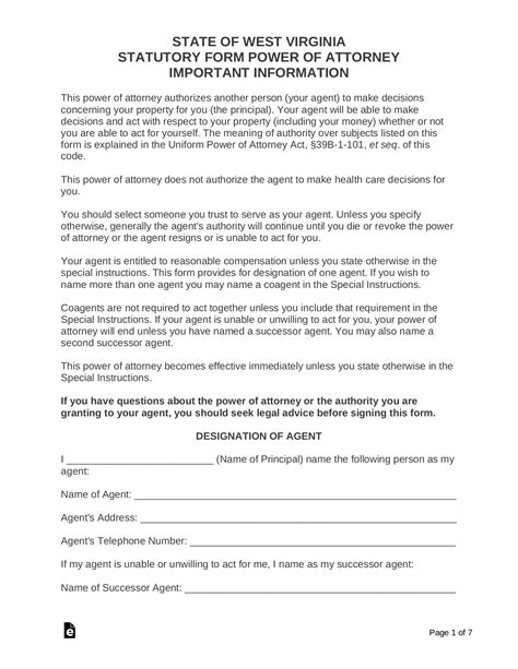 Wv Durable Power Of Attorney Form Free Download