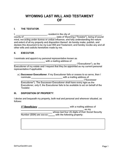 Wyoming Last Will And Testament Form Download