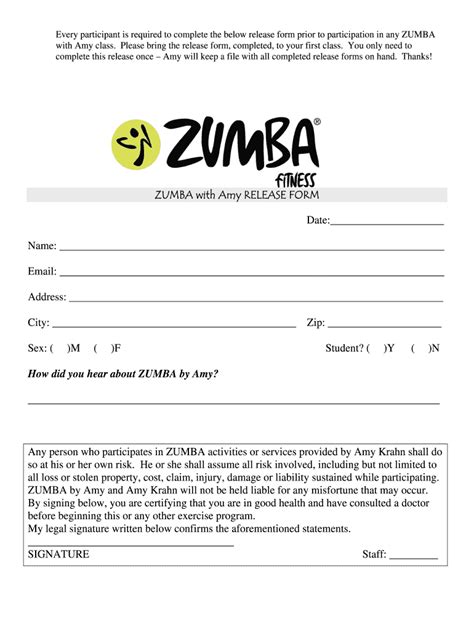 Zumba Waiver Form Template For Fitness Studios